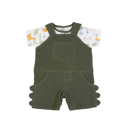 Muslin Dungarees and Dino T-Shirt