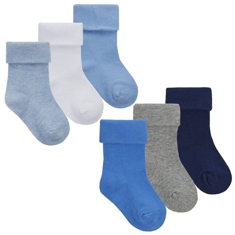 Baby Boys 3 Pack Plain Assorted Turn Over Socks