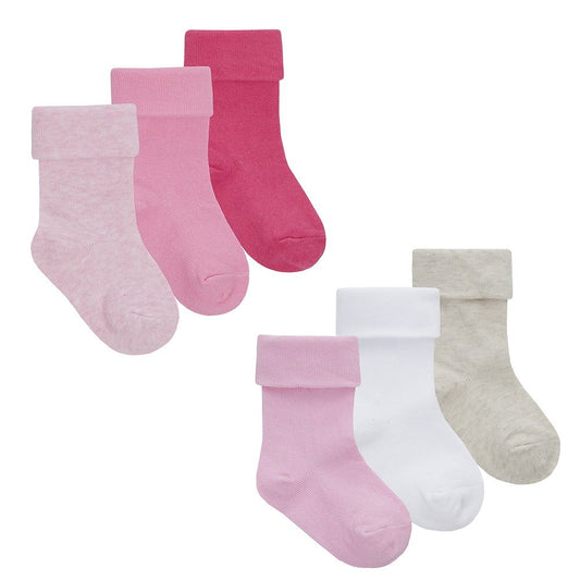 Baby Girls 3 Pack Plain Assorted Turn Over Socks