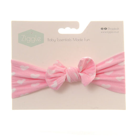 Pink and White Hearts Print Bow Turban Headband