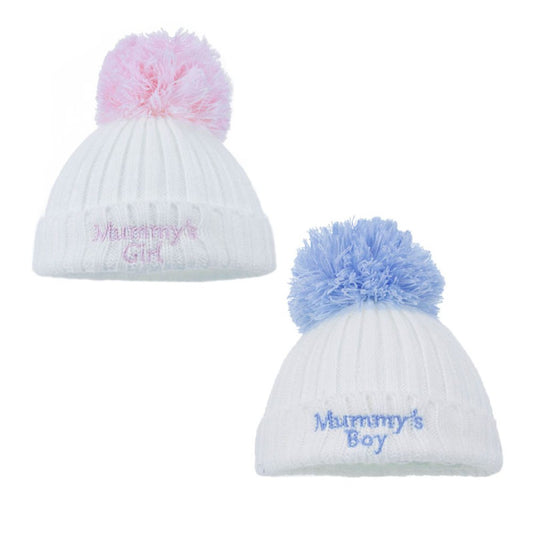 Cable Knit Hat w/Emb & Pom Pom Mummy