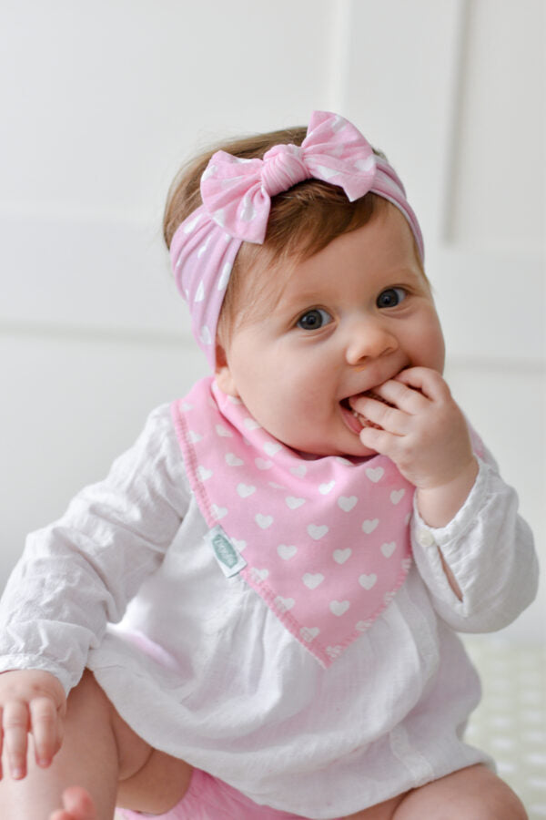 Pink and White Hearts Print Bow Turban Headband