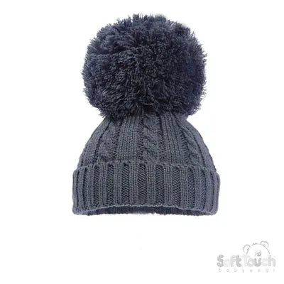 Cable Knit Hat with Pom Pom